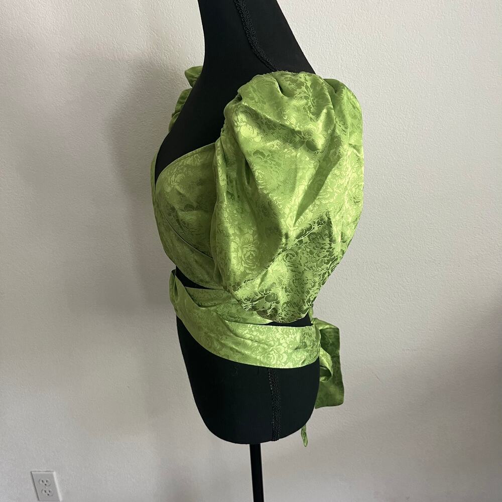 Ronny Kobo Satin Wrap Puff Sleeve Crop Top - Picture 4 of 7